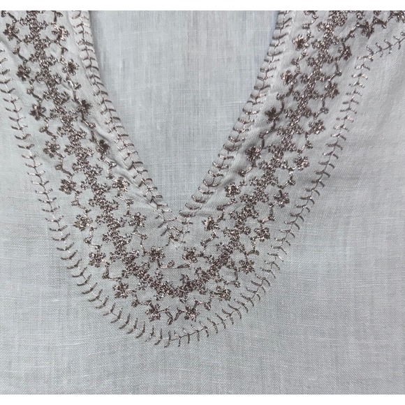 St. Tropez Embroidered‎ Linen Tunic Size Medium Coastal Chic Old Money Metallic - Picture 3 of 5